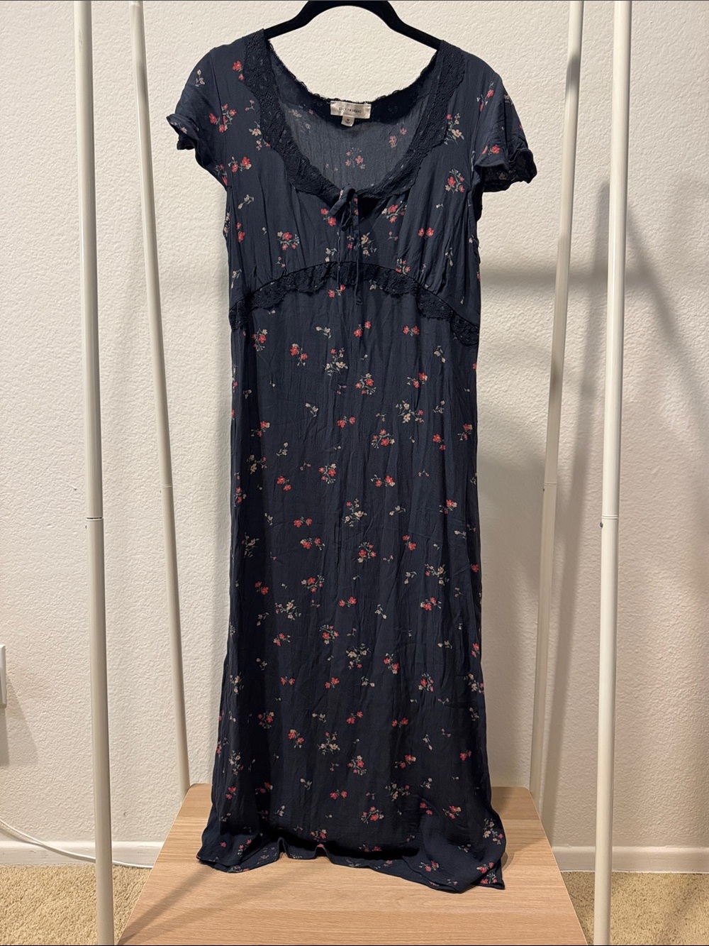 Lucky Brand Navy Floral Short-Sleeve Maxi Dress with Floral Accents